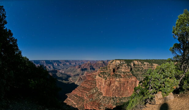 Walhalla Point view from Cape Royal under Moonlight, North Rim, Grand Canyon, Arizona, USA