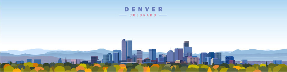 Denver city skyline panoramic view vector illustration, Colorado - 647621052