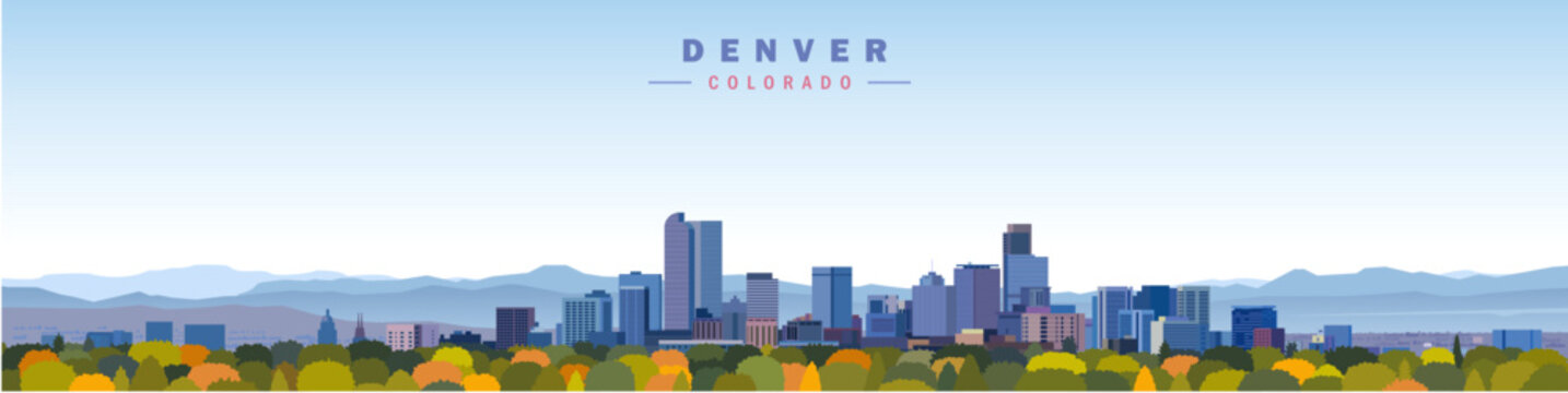 Denver city skyline panoramic view vector illustration, Colorado
