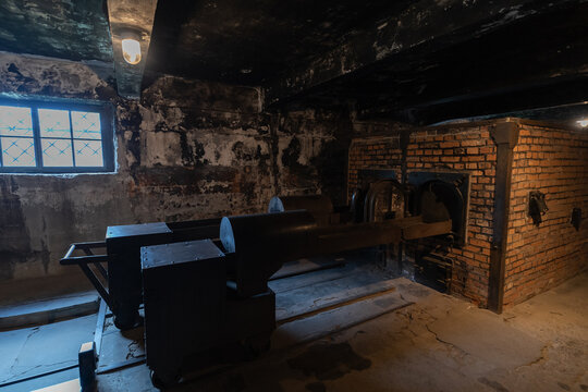 Poland Auschwitz August 2, 2023.  Crematorium, ovens for burning people in a concentration death camp.