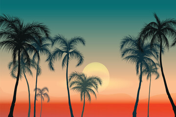 Fototapeta na wymiar Palm Tree Sunset Composition