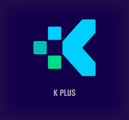 Plus sign and letter k plus combination idea logo. Unique color transitions. Health and medical service design template. vector.
