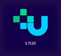 Plus sign and letter u plus combination idea logo. Unique color transitions. Health and medical service design template. vector. © Zeybart
