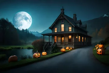 Poster 3d illustration of a halloween concept background of a castle. © Usman