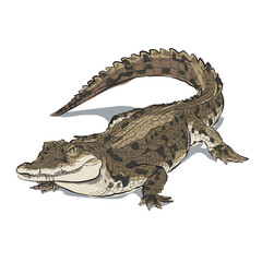 A huge crocodile lying relaxing on the floor