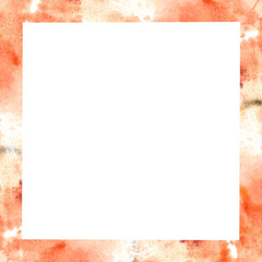 Abstract square frame with watercolor orange stains with Place for your text Hand painted illustration on white background. Design template for wedding invitations, greeting cards, banners, prints.
