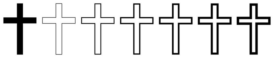 Christian cross icon set. Crucifix illustration.