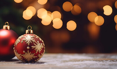 Obraz premium Christmas holiday celebration decoration bauble with space for greeting text. Generative AI