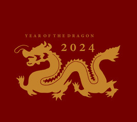 Simple cut out of golden dragon greeting card celebrate Chinese New year 2024. poster banner elegance invitation.