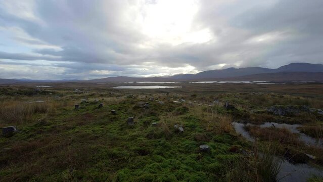 Long Wide Shot Of Empty Scotland Wet Land