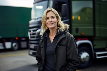 Fototapeta premium Photo of woman working as truck driver