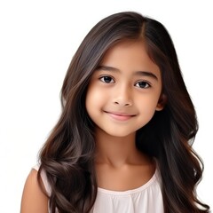A closeup photo portrait of a beautiful young asian indian model teen girl looking forward. Isolated on white background. AI generated.