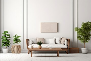 The interior living room of a farmhouse with an empty wall - obrazy, fototapety, plakaty