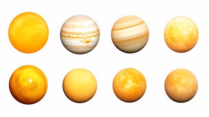 Foto auf Alu-Dibond yellow animated planets like Mercurius Venus Aarde Mars Jupiter Saturnus Uranus Neptunus on a white background hd. © simo
