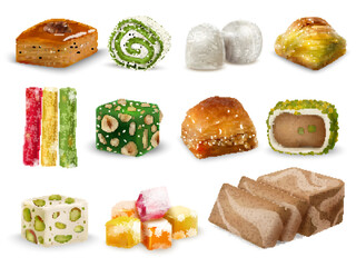 Turkish Sweets Realistic Set