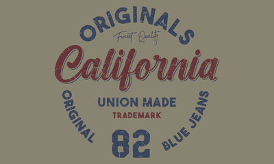 Originals Blue Jeans California Editable print with grunge effect for graphic tee t shirt or sweatshirt - Vector