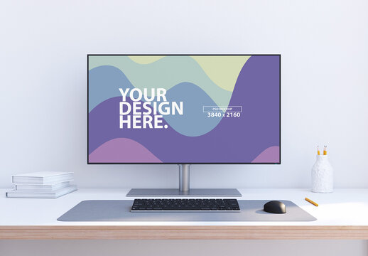 Wide Monitor Mockup on white table