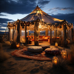 Bohemian desert yurt starry night vast desert 
