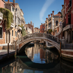 Fototapeta na wymiar A Venetian canal with gondolas and ornate bridges 