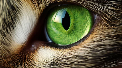 Photo sur Plexiglas Séoul Cat's green eye magnified, revealing intricate patterns and depths, a window to its soul