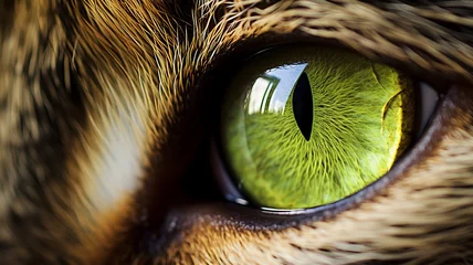 Fotobehang Cat's green eye magnified, revealing intricate patterns and depths, a window to its soul © Artyom