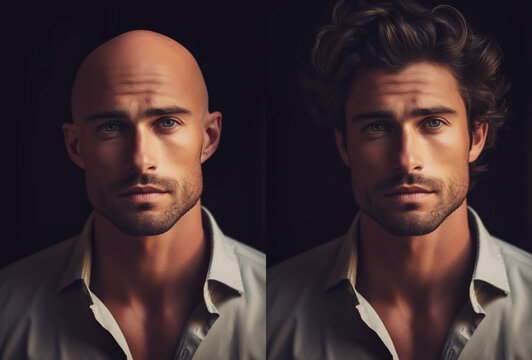 Photo of handsome male with haircut or bald