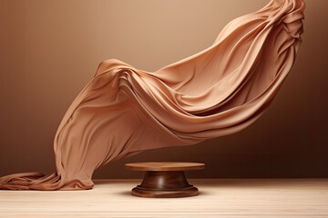 Smooth beige fabric delicately adorns wooden frame. Concept of timeless beauty presentation.