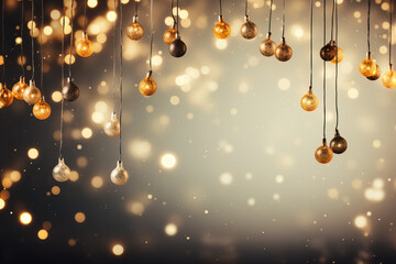 Retro-style Christmas lights and garlands twinkling with warmth isolated on a whimsical gold and silver gradient background 