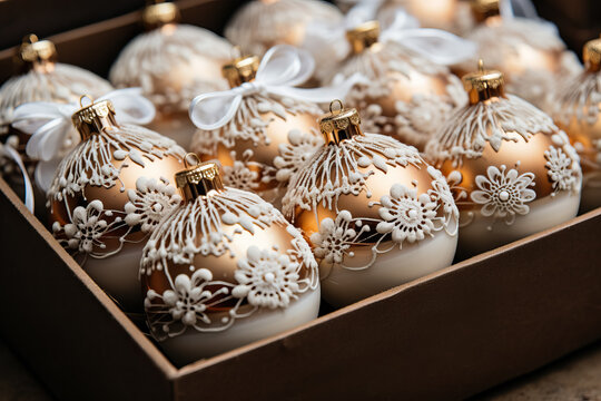 Vintage handmade Christmas ornaments nostalgically crafted adding a timeless touch to holiday celebrations 
