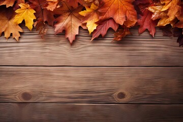 Rustic elegance. Autumnal wood frame. Golden moments. Vintage fall foliage. Nature palette. October leaves on wooden table top view