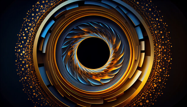 Abstract blue spiral, Abstract golden and blue spiral Circle data transfer technology light background, Ai generated image