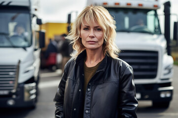 Fototapeta premium Photo of woman working as truck driver