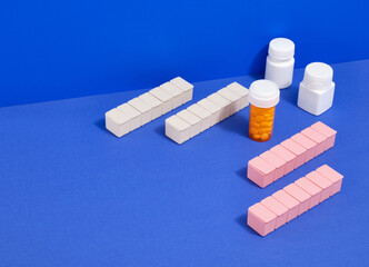 Pill boxes and different vitamins. Healthcare and medicine. Copy space for text.