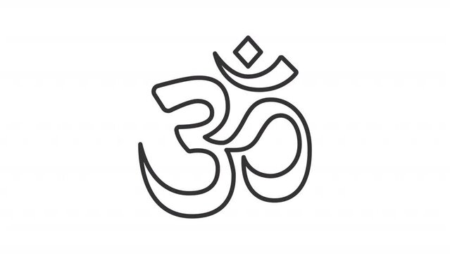 Black simple thin line animation of om, HD video with transparent background, seamless loop 4K video representing meditation.