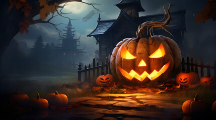 Halloween pumpkin decorations. Happy Halloween party background.	
