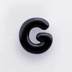 3D Black letter G with a glossy surface on a white background .