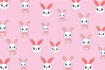 Cute funny rabbits,bunny character seamless pattern