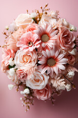 Close-up of wedding bouquet details isolated on a soft pastel gradient background 
