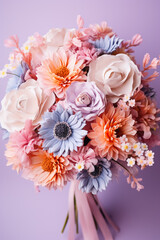 Close-up of wedding bouquet details isolated on a soft pastel gradient background 