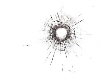 Bullet Hole in Glass: A Stark Contrast on White