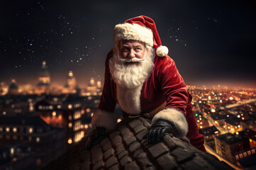 Photo of Santa Clause on top of the roof