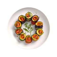 Original french ratatouille on a plate, served beautiful, transparent background