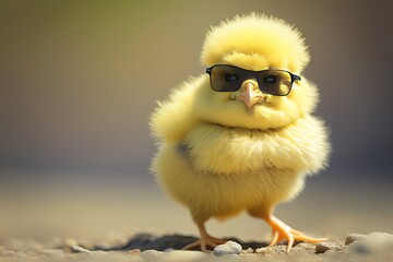 Fluffy, yellow cat in sunglasses. AI generated