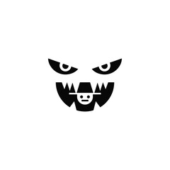 Man with hat in monster jaw logo design.