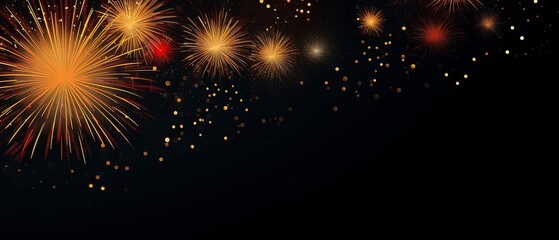 Obraz premium New Years banner with fireworks on a dark background with room for copy text.