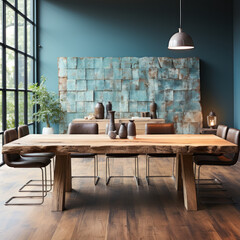  Rustic oak conference table and mismatched vintage
 - obrazy, fototapety, plakaty