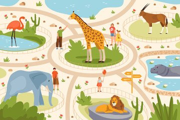 Animal zoo or wild tropical park vector image - obrazy, fototapety, plakaty