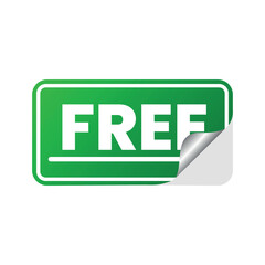 Green sticker with the inscription free. Peel off sticker, simple. Adhesive symbol. Paper sticker with peeled corners, realistic paper adhesive sticker with curved corners