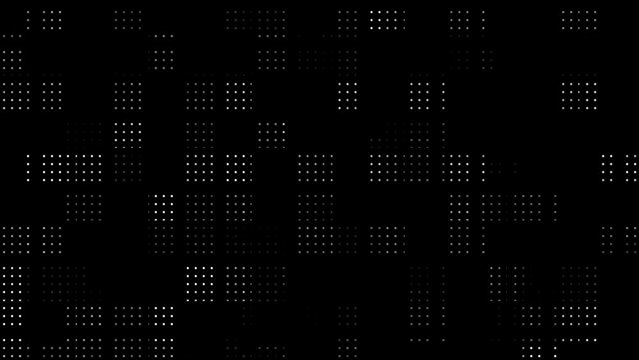 Dynamic abstract mosaic white dots on black background motion digital animation 4K.