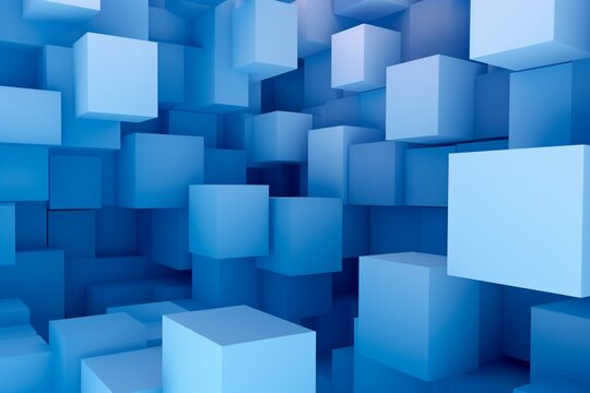 Contemporary wallpaper featuring stylish blue cubes. Digitally designed in 3D. Generative AI